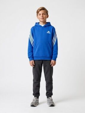 adidas Blue Hoodie with White Sleeve Stripes
